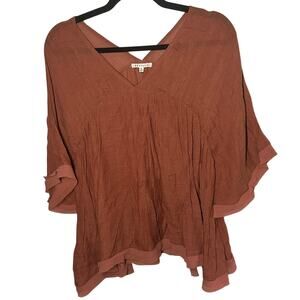 BaeVely Women's Rust Orange Brown Flouncy Fall Blouse V Neck Size Medium
